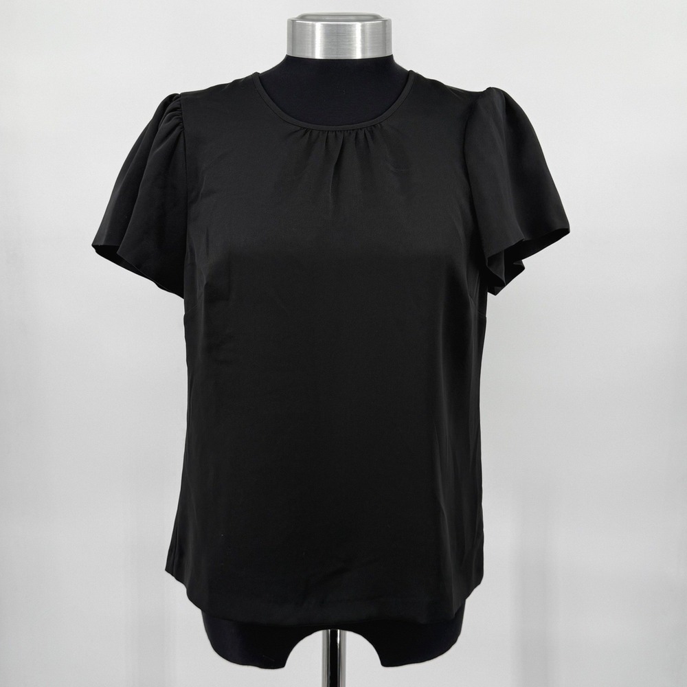 J.Crew Black Flutter Sleeve Keyhole Back Blouse Top Womens Size 4 Minimalist